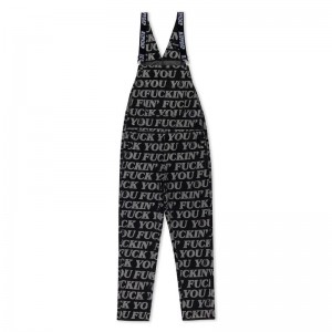 Black Ripndip Fuckin Fuck Denim Overalls Pants | USASO2627