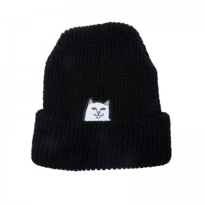 Black Ripndip Lord Nermal Ribbed Beanie | USAHK2925