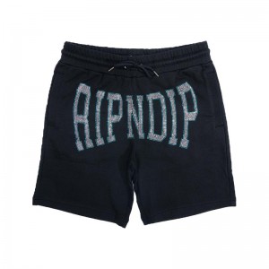 Black Ripndip Summer Revenge Rhinestone Sweat Shorts | USACE2829