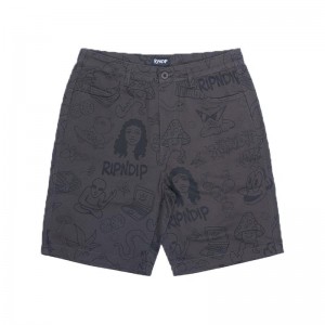 Chocolate Ripndip Nerm Doodle Twill Shorts | USAMA2825