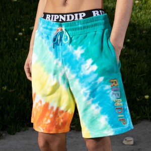 Turquoise Multicolor Ripndip Prisma Sweat Shorts | USAEX2822