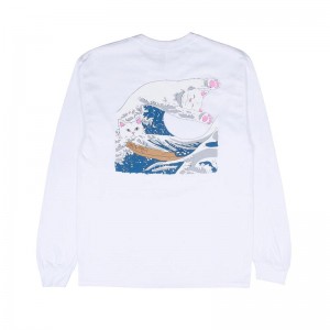 White Ripndip The Great Wave Of Nerm Long Sleeve | USAZG2566