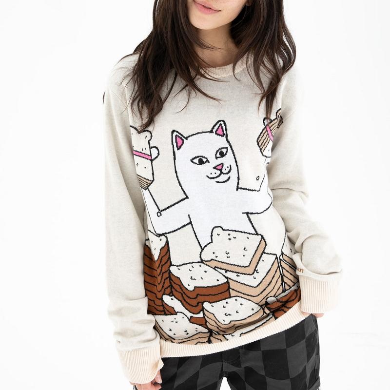 Beige Ripndip Lets Get this Bread Knit Sweaters | USAIS2862