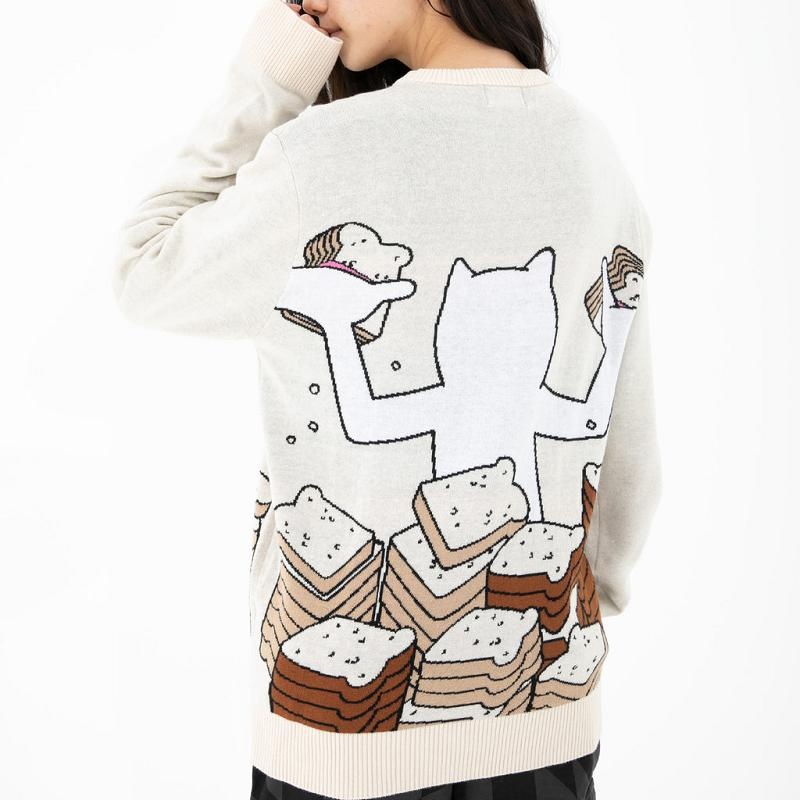 Beige Ripndip Lets Get this Bread Knit Sweaters | USAIS2862