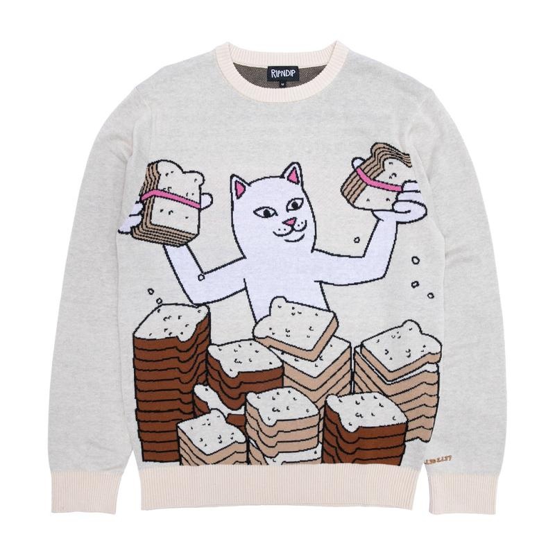 Beige Ripndip Lets Get this Bread Knit Sweaters | USAIS2862