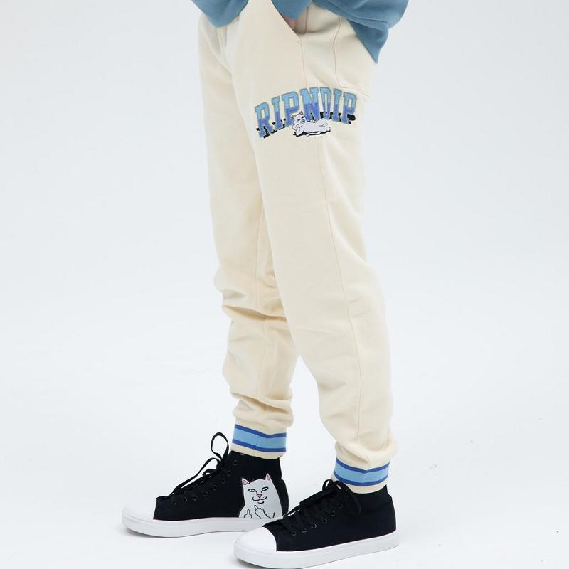 Beige Ripndip Team Spirit Embroidered Sweatpants | USAKI2878