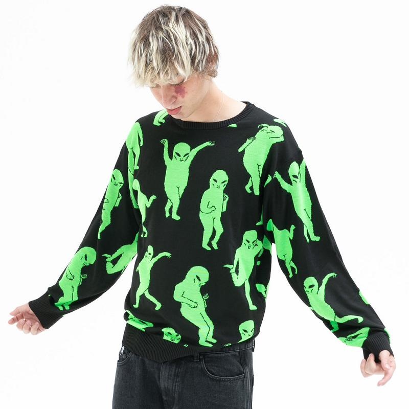 Black Ripndip Alien Dance Party Knit Sweaters | USAEX2867