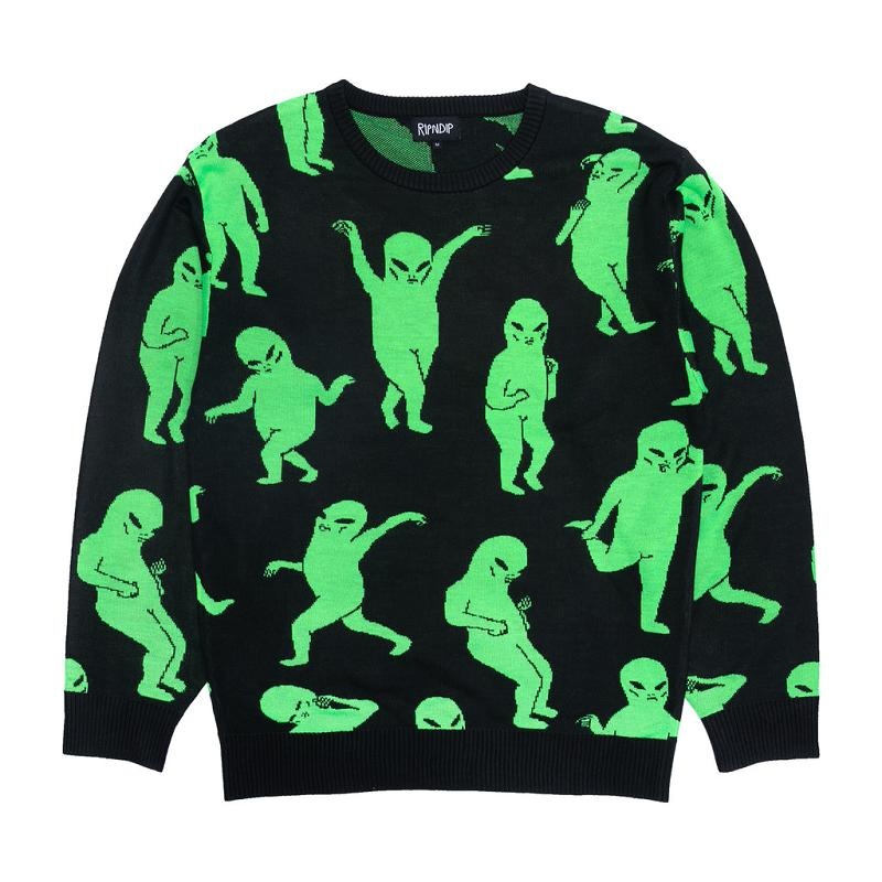 Black Ripndip Alien Dance Party Knit Sweaters | USAEX2867