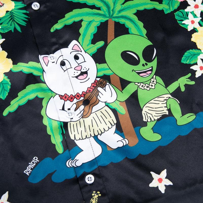 Black Ripndip Aloha Nerm Short Sleeve Button Up T Shirts | USAQZ2895