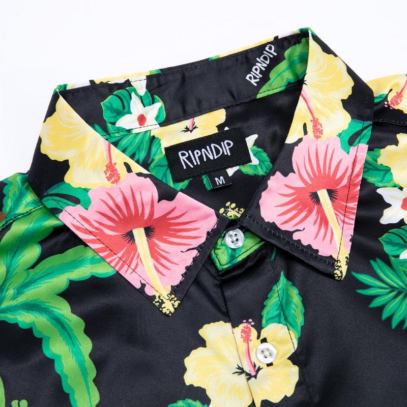 Black Ripndip Aloha Nerm Short Sleeve Button Up T Shirts | USAQZ2895