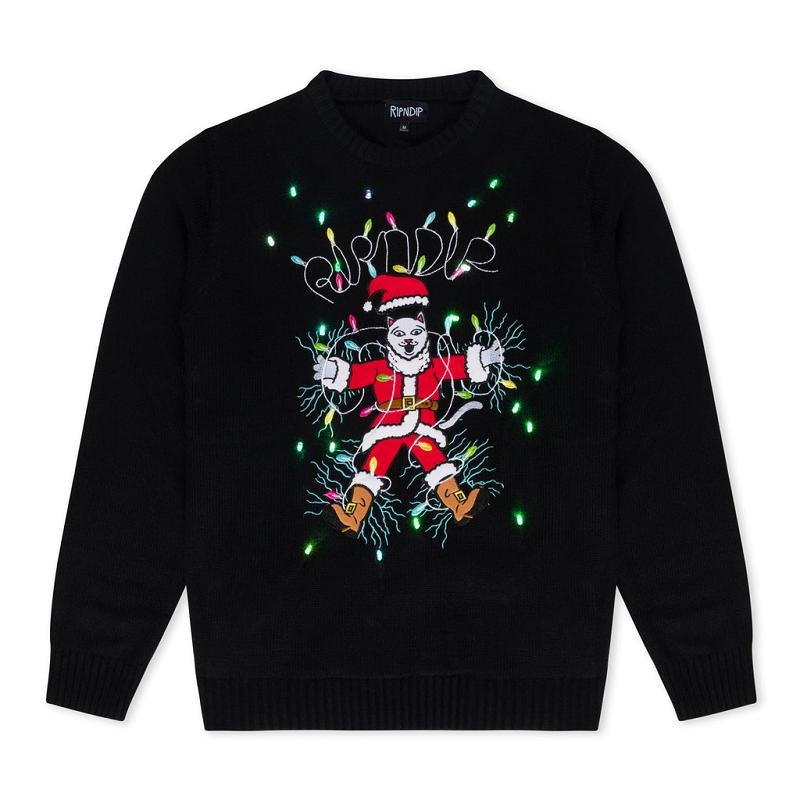 Black Ripndip Electrifying Santa Knit Sweaters | USACE2874