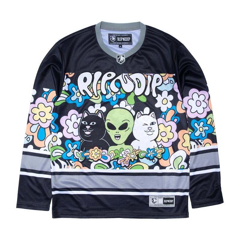 Black Ripndip Flower Child Hockey Jersey | USACE2538