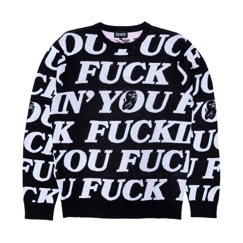 Black Ripndip Fuck You Knit Sweaters | USAAP2859