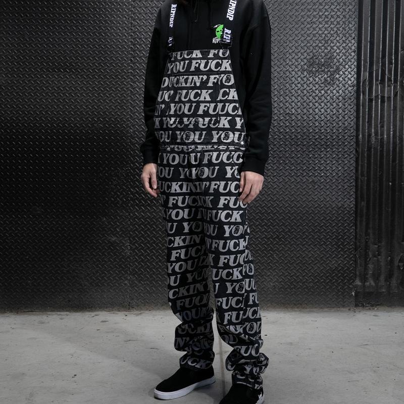 Black Ripndip Fuckin Fuck Denim Overalls Pants | USASO2627