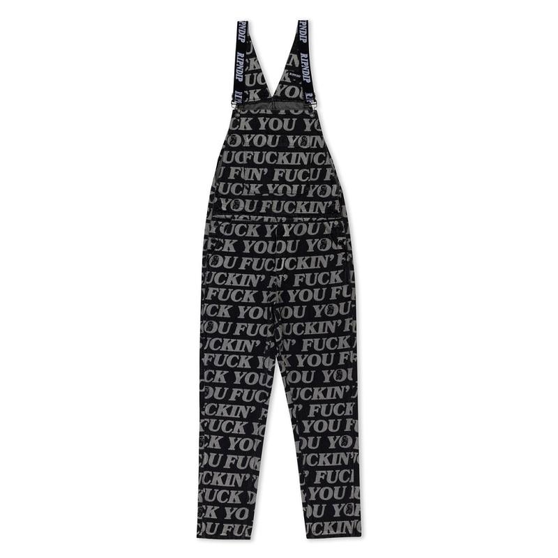 Black Ripndip Fuckin Fuck Denim Overalls Pants | USASO2627