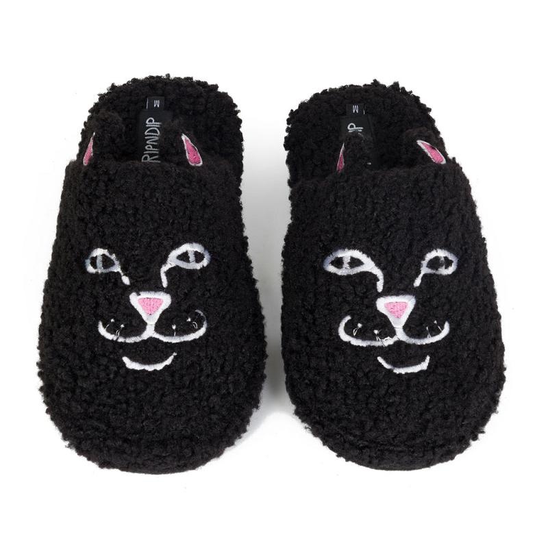 Black Ripndip Jerm Face Fuzzy House Shoes | USACE2971