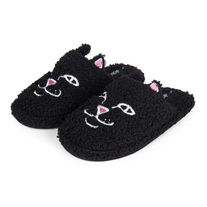 Black Ripndip Jerm Face Fuzzy House Shoes | USACE2971