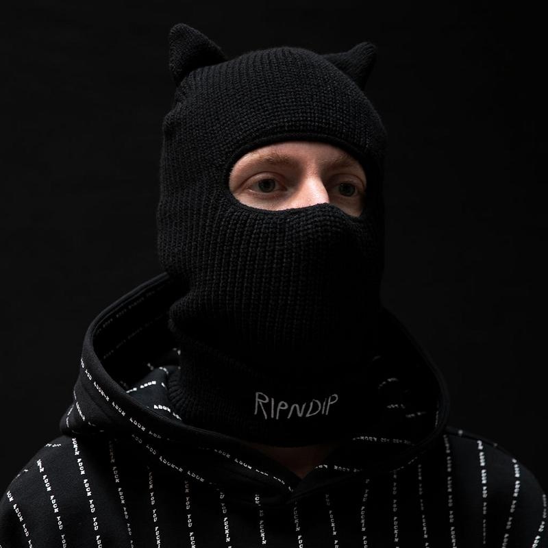 Black Ripndip Jermal Ears Ribbed Balaclava Beanie | USASO2911