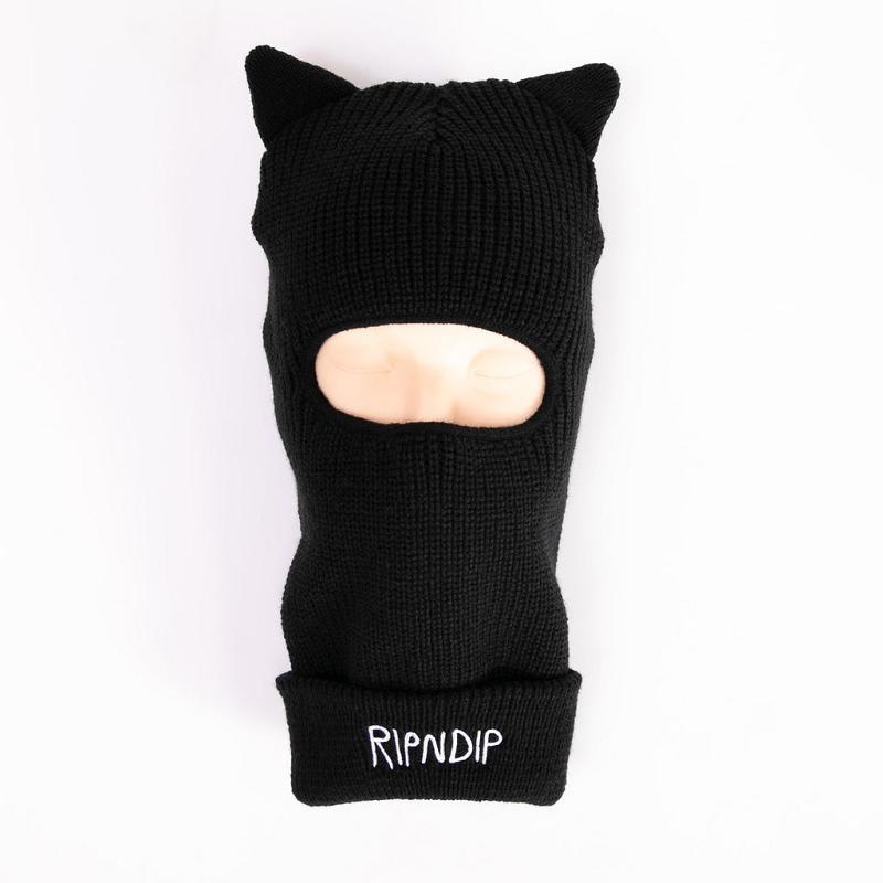 Black Ripndip Jermal Ears Ribbed Balaclava Beanie | USASO2911