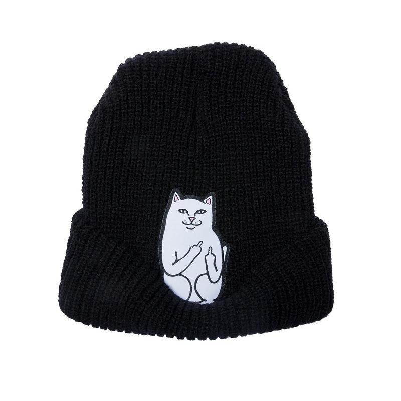 Black Ripndip Lord Nermal Ribbed Beanie | USAHK2925