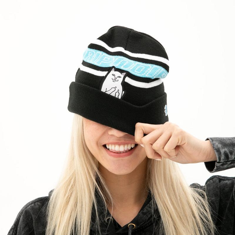 Black Ripndip Lord Nermal Striped Beanie | USADN2910