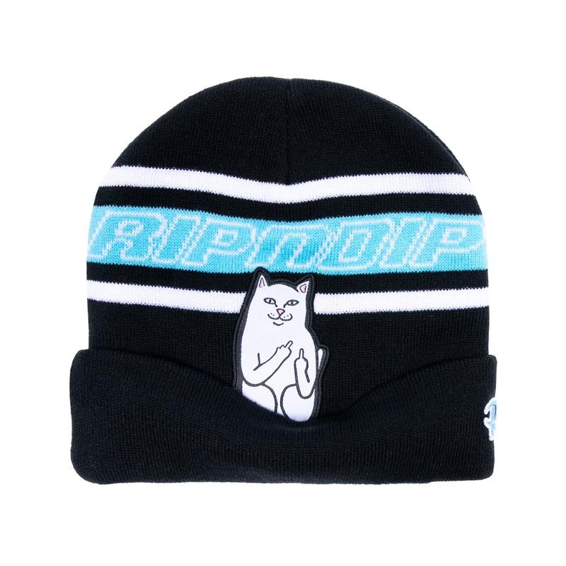 Black Ripndip Lord Nermal Striped Beanie | USADN2910