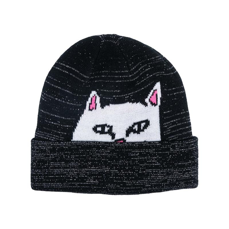 Black Ripndip Peeking Nermal 3M Reflective Beanie | USAGL2908