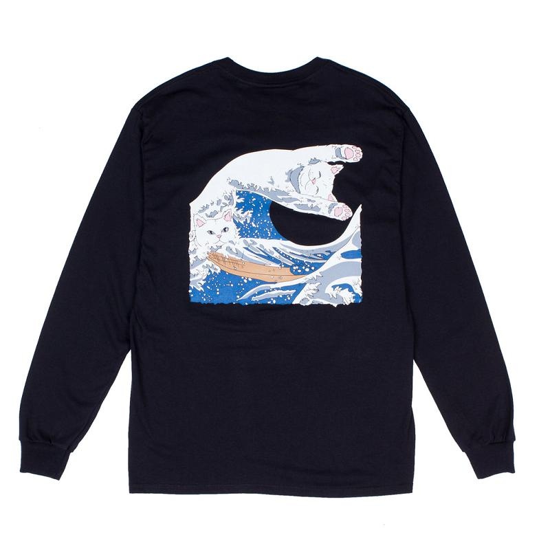 Black Ripndip The Great Wave Of Nerm Long Sleeve | USALH2567