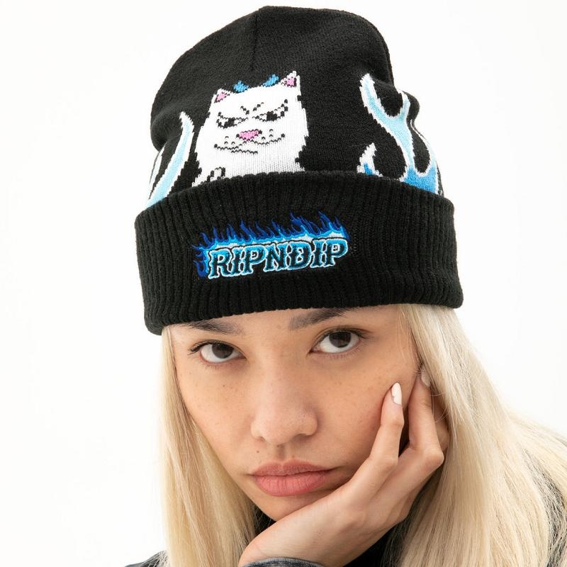 Black Ripndip Welcome To Heck Beanie | USAFM2909