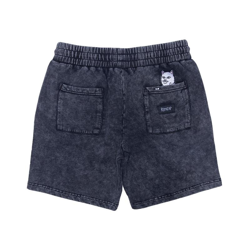 Black Wash Ripndip Peek A Nermal Sweat Shorts | USAVD2802