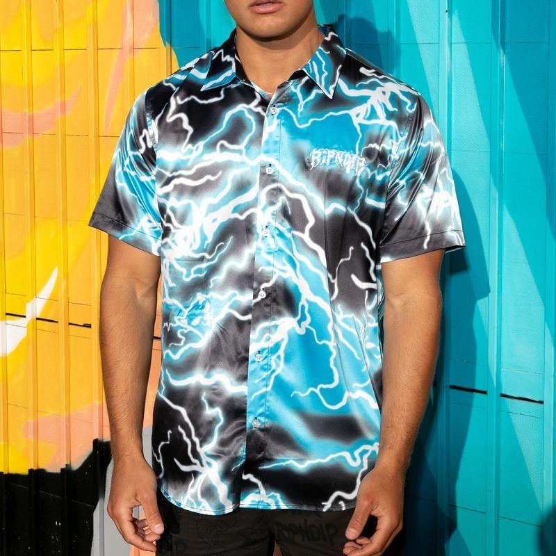 Black / Blue Ripndip Nikola Short Sleeve Button Up T Shirts | USAWY2894