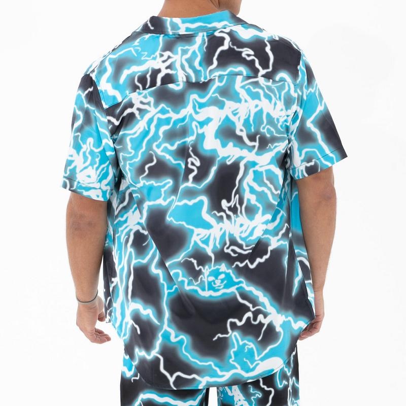 Black / Blue Ripndip Nikola Short Sleeve Button Up T Shirts | USAWY2894