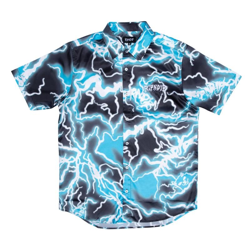 Black / Blue Ripndip Nikola Short Sleeve Button Up T Shirts | USAWY2894