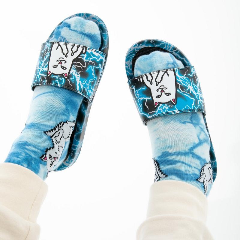 Black / Blue Ripndip Nikola Slides | USAEX2991