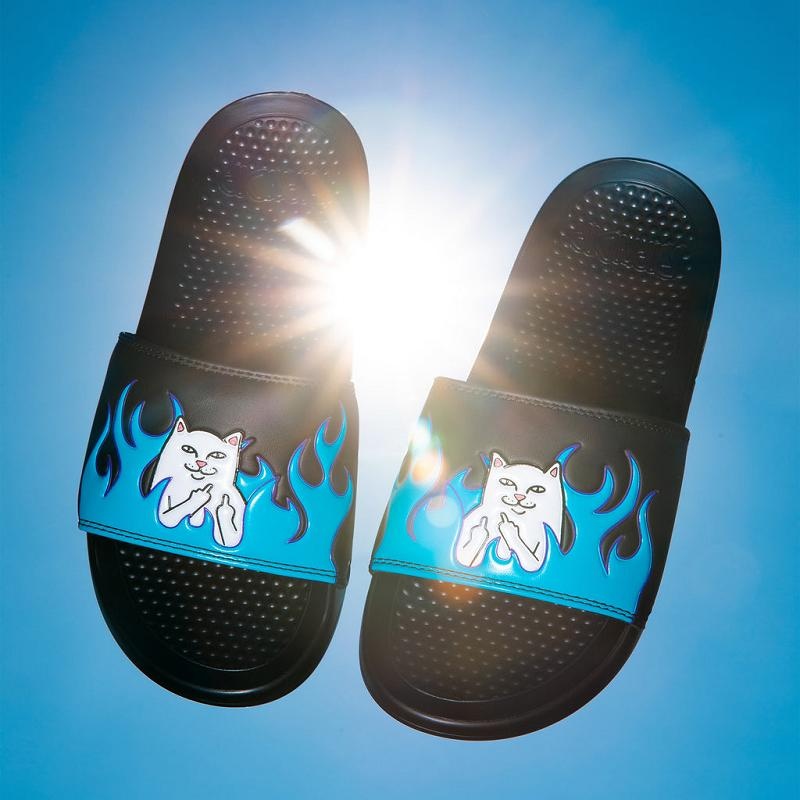 Black / Blue Ripndip Welcome To Heck Slides | USAPQ2984