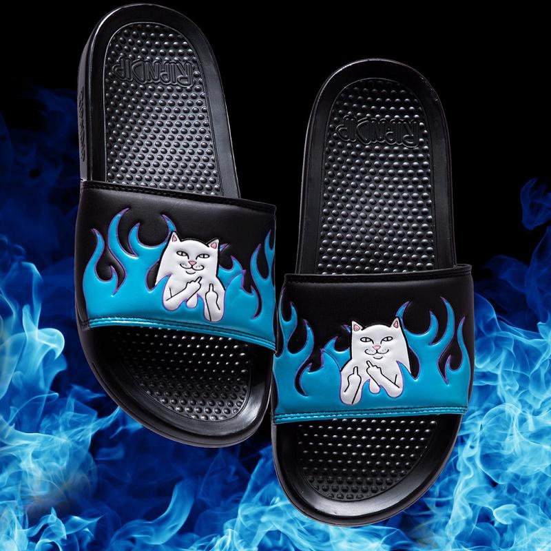 Black / Blue Ripndip Welcome To Heck Slides | USAPQ2984