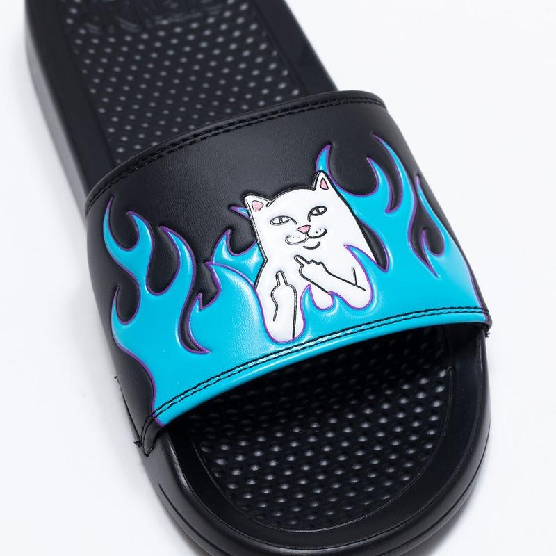 Black / Blue Ripndip Welcome To Heck Slides | USAPQ2984