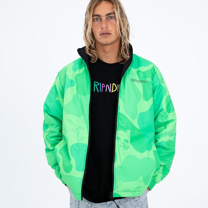 Black / Green Ripndip Neo Nerm Reversible Field Puffer Jackets | USADN2495