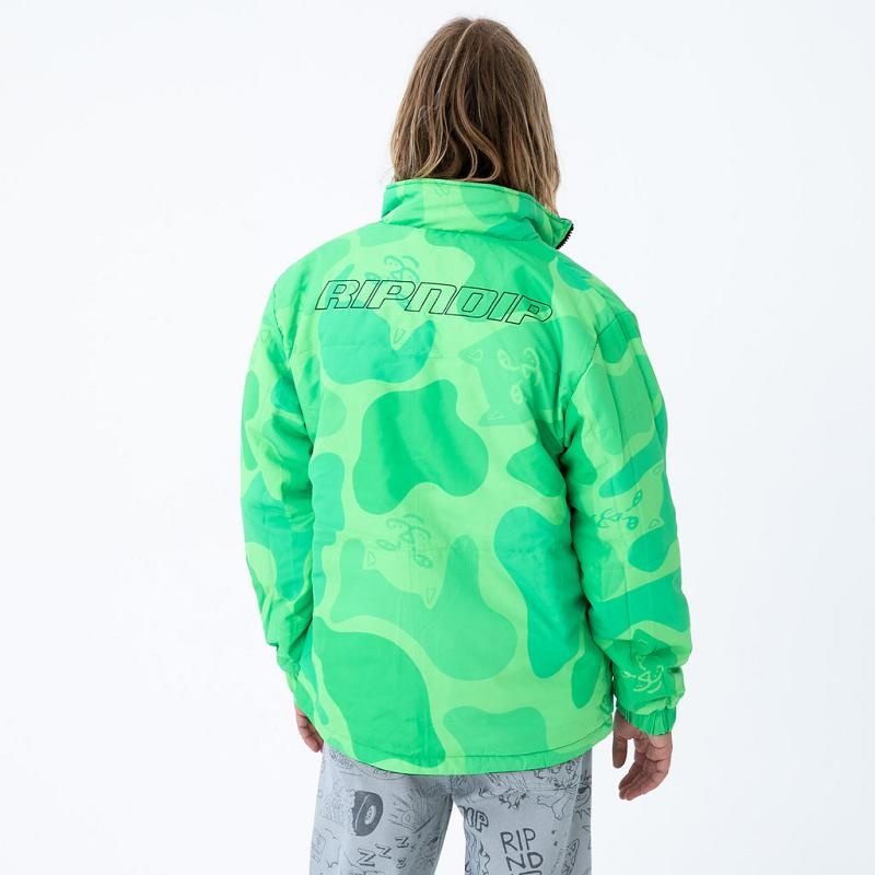 Black / Green Ripndip Neo Nerm Reversible Field Puffer Jackets | USADN2495