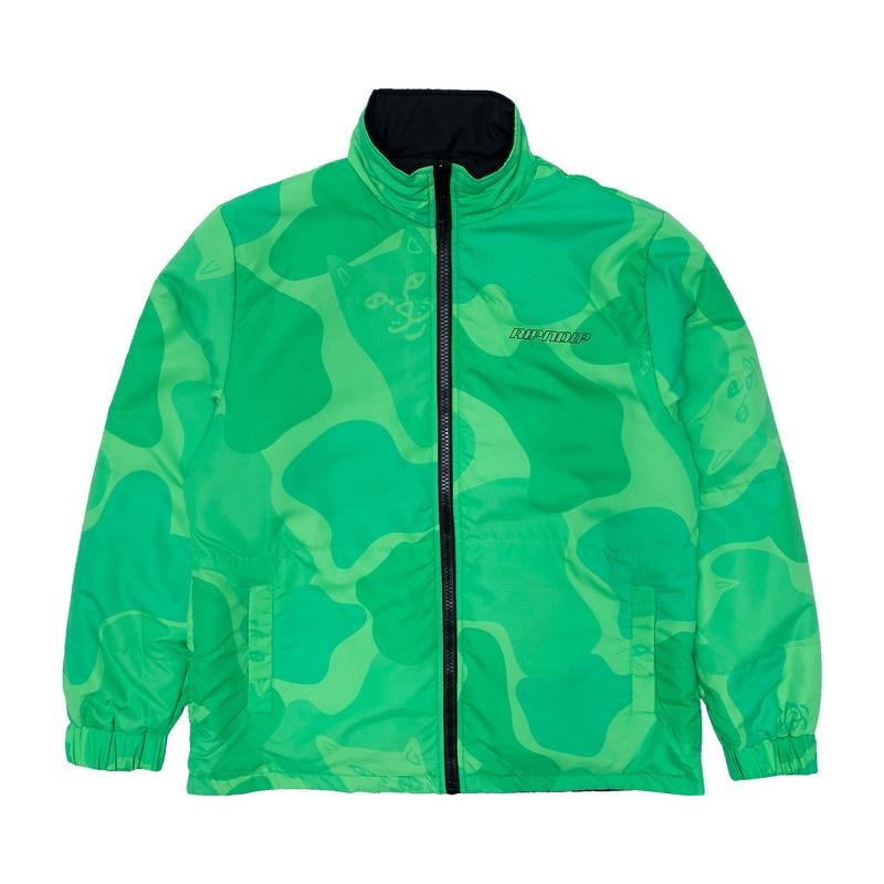 Black / Green Ripndip Neo Nerm Reversible Field Puffer Jackets | USADN2495