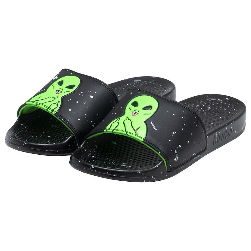 Black / Green Ripndip We Out Here Slides | USAMA2994