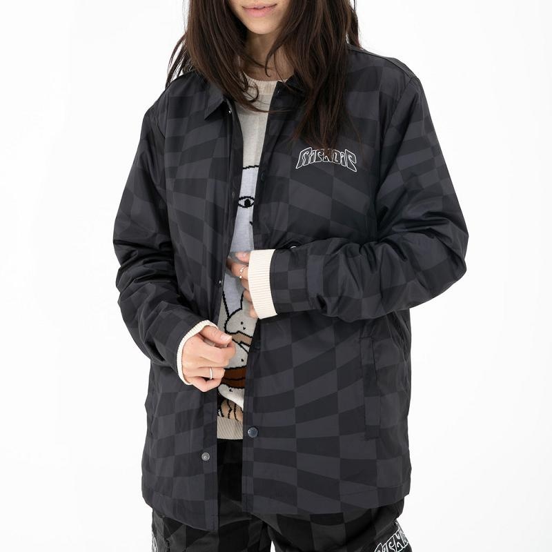 Black / Grey Ripndip Checked Coaches Jackets | USAHK2518