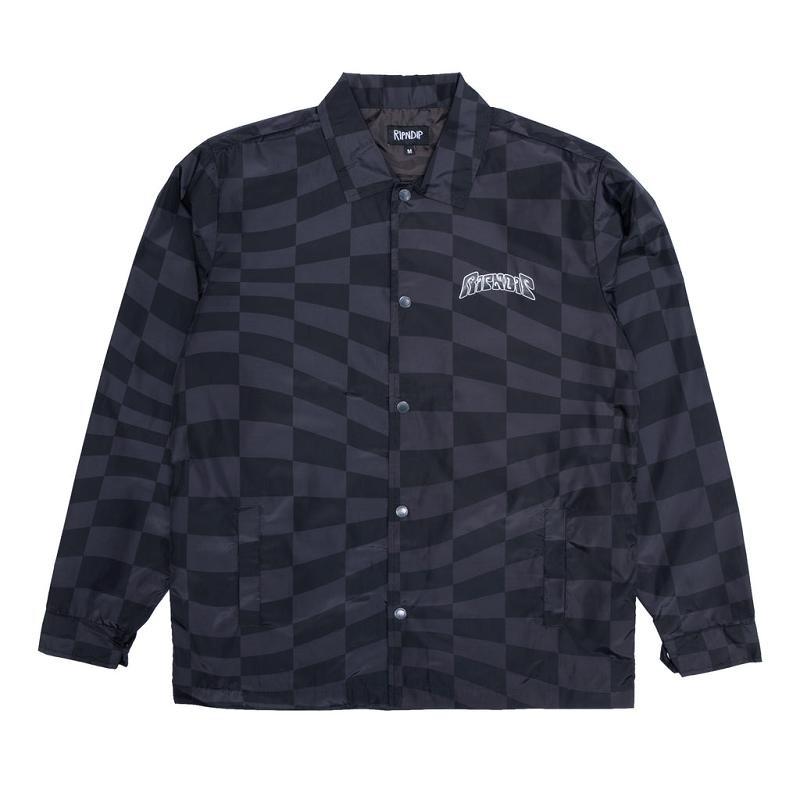 Black / Grey Ripndip Checked Coaches Jackets | USAHK2518