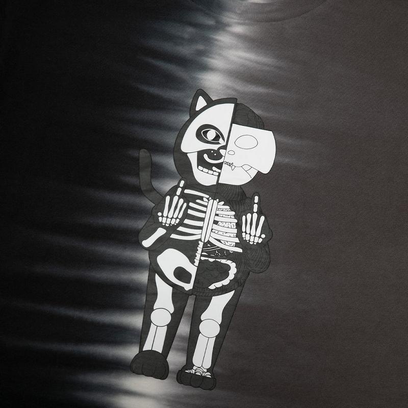 Black / Grey Ripndip Skelly Anatomy Split Tie Dye Shirts | USAHK2764