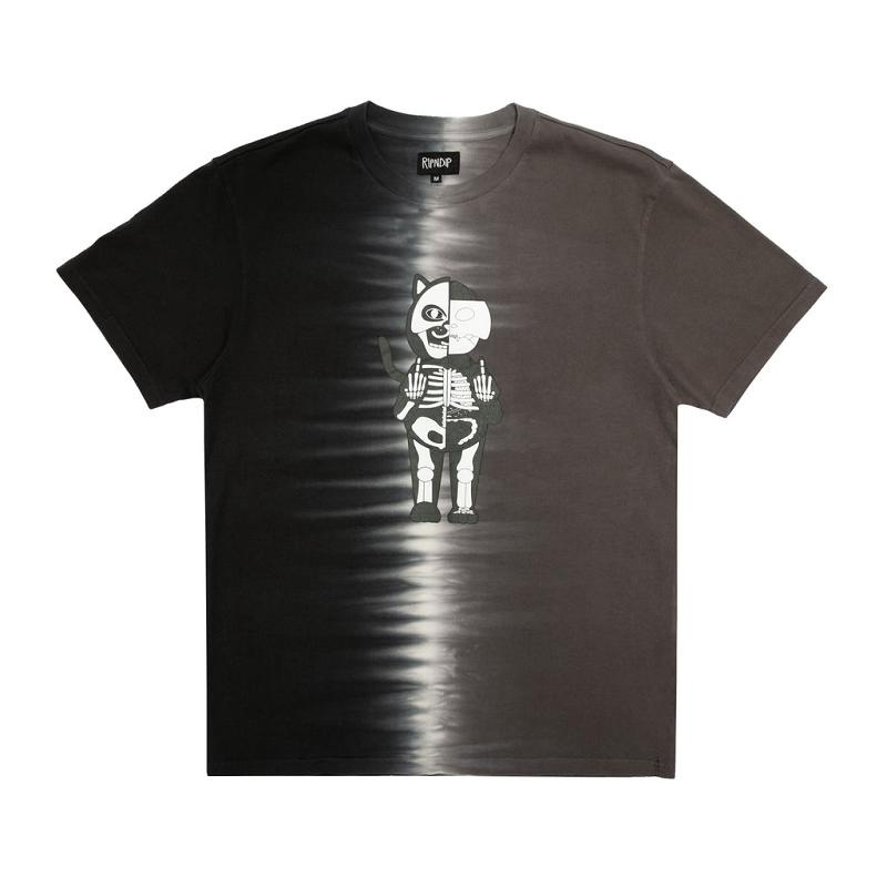 Black / Grey Ripndip Skelly Anatomy Split Tie Dye Shirts | USAHK2764