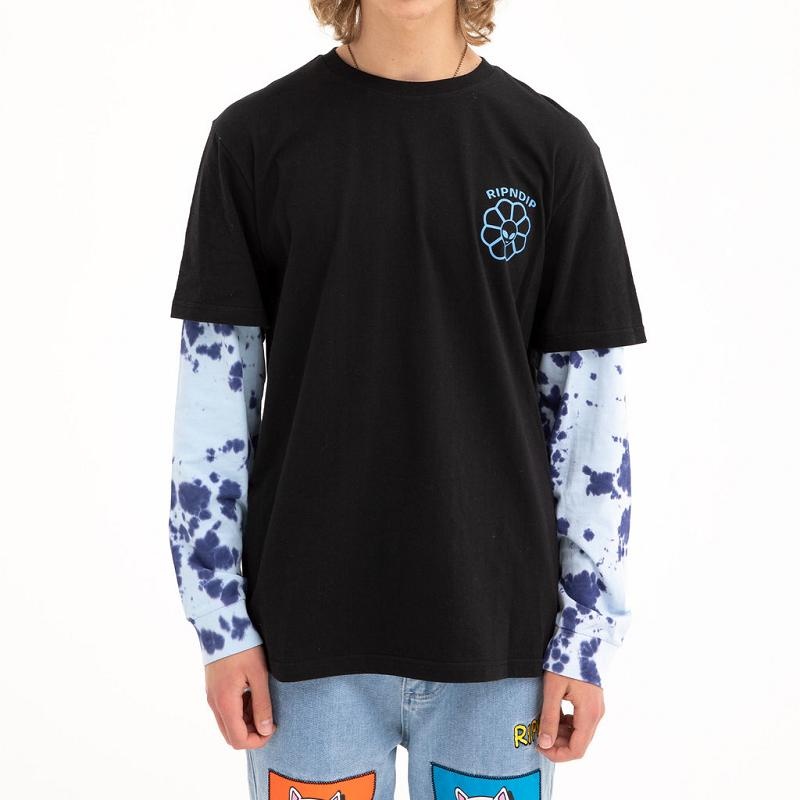 Black / Light Blue Ripndip Get A Grip Double Sleeve Tee Long Sleeve | USARW2556