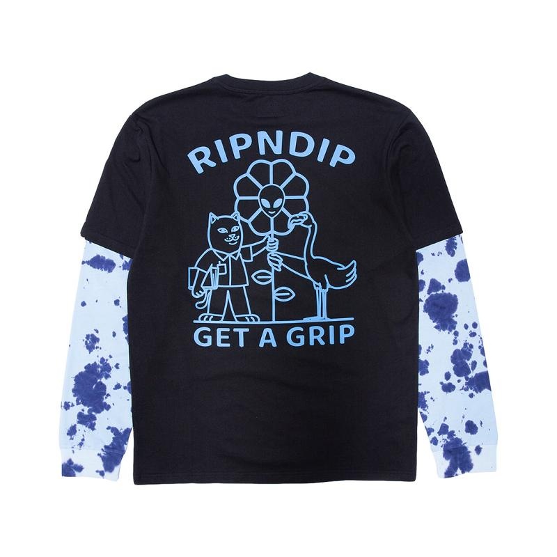 Black / Light Blue Ripndip Get A Grip Double Sleeve Tee Long Sleeve | USARW2556