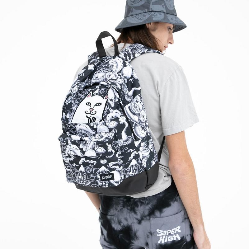 Black / White Ripndip Dark Twisted Fantasy Backpacks | USARW2263