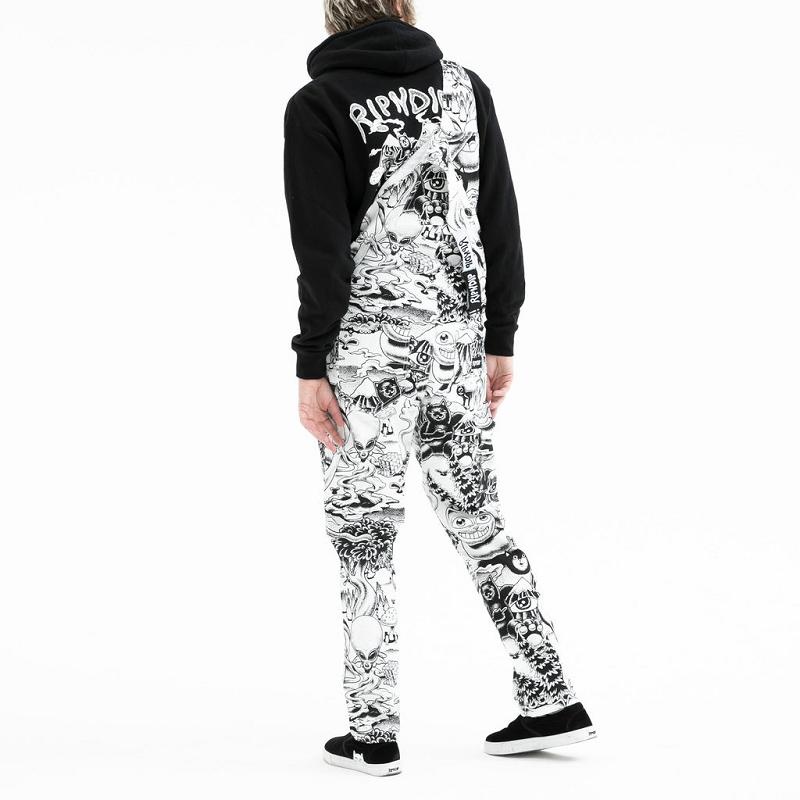 Black / White Ripndip Dark Twisted Fantasy Overalls Pants | USALH2619