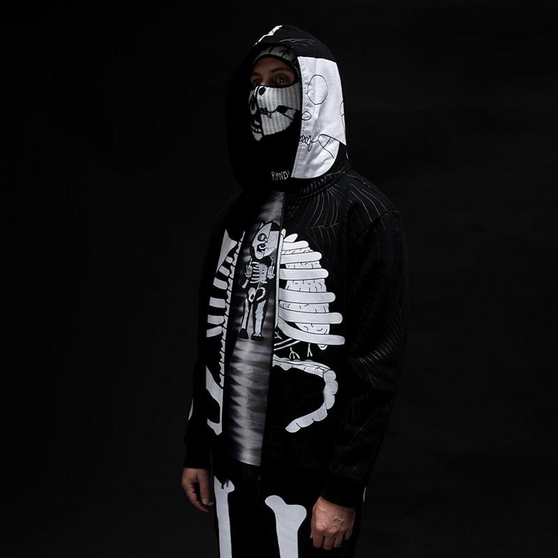 Black / White Ripndip Skelly Anatomy Full Zip Hoodie | USATV2477